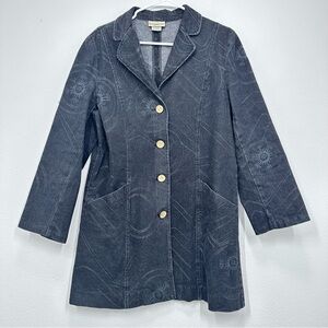 Vintage Dark Wash Denim Trenchcoat Swirl Eclectic 90s Women's Size Medium Petite